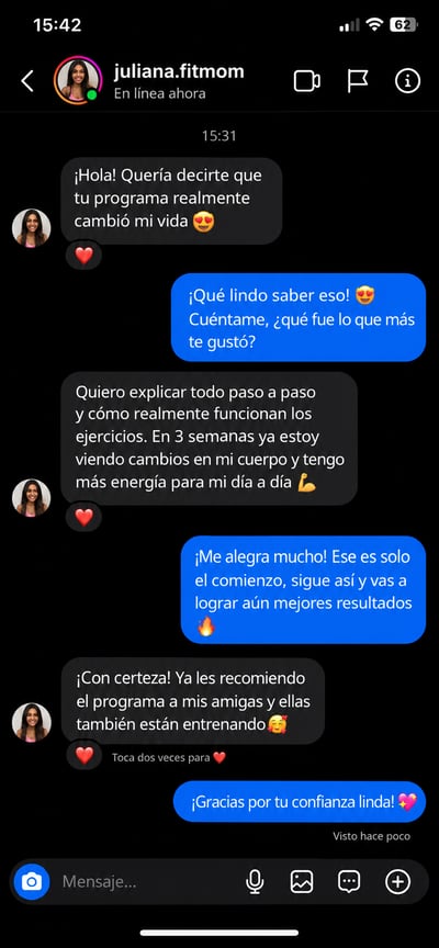 Conversación con juliana.fitmom sobre los resultados del programa